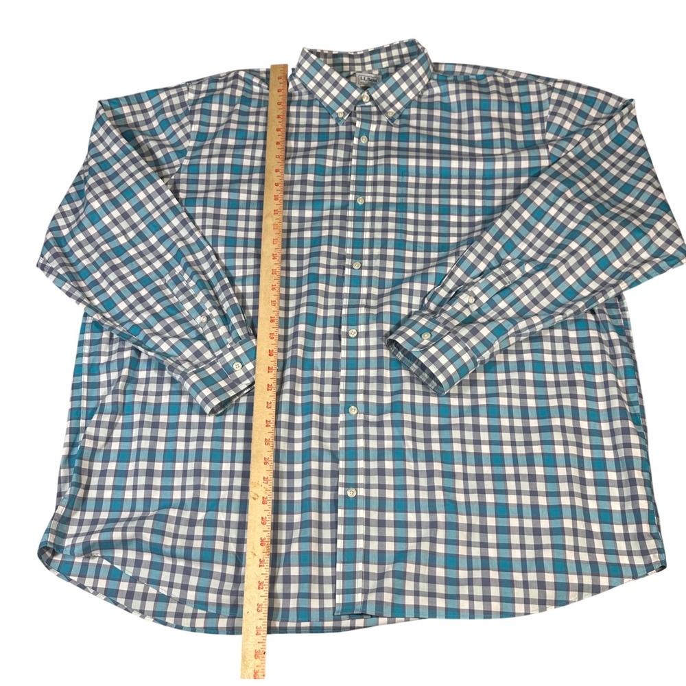 LL Bean Button Down Shirt Mens XXXL Blue White Gingham Plaid Traditional‎ Fit - Picture 4 of 8